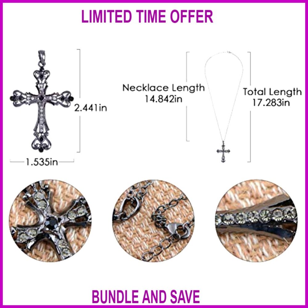 Adjustable Rhinestone Cross Pendant Necklace With… - image 5